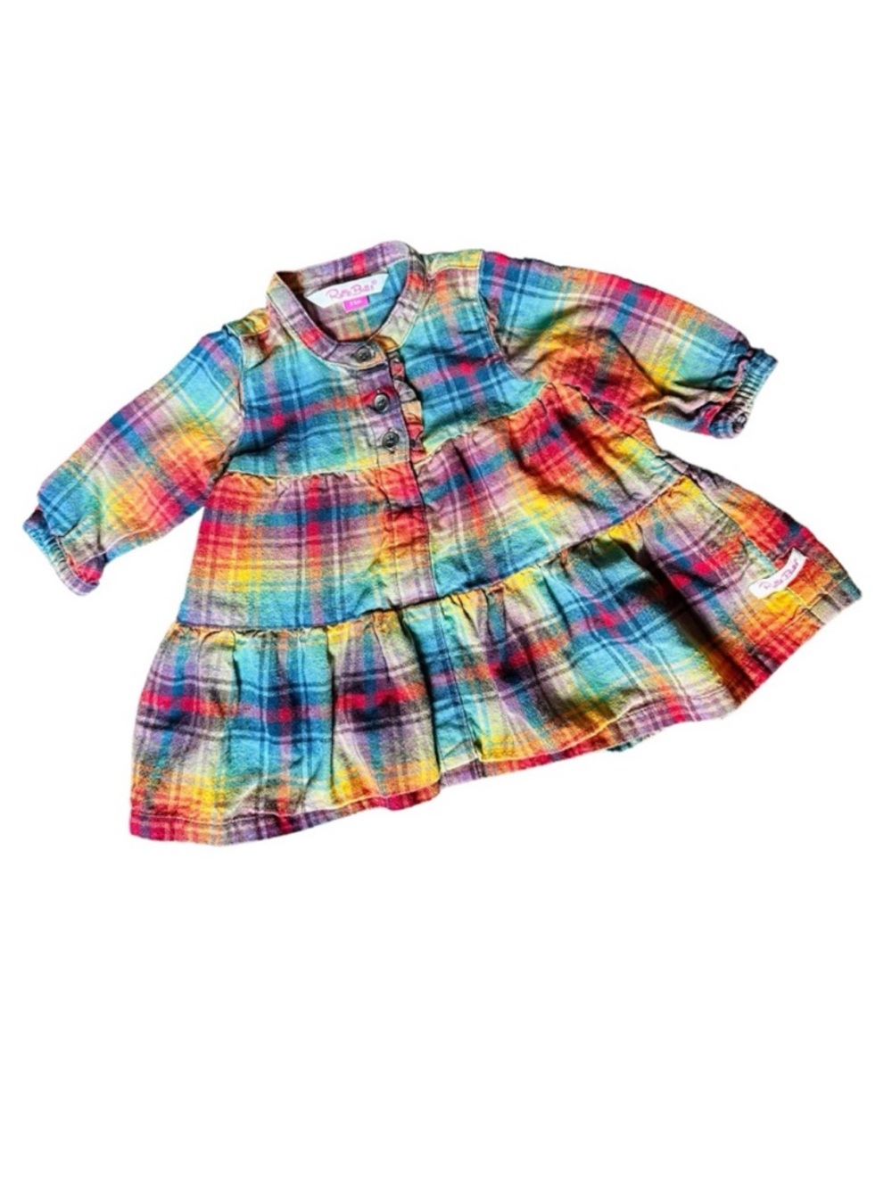 EUC Ruffle Butts Ruffle Henley Tiered Dress 3-6 months Rainbow Colorful